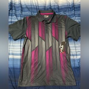 Fila Men's Black and Pink Performance Golf Polo Shirt Size Small October NWT